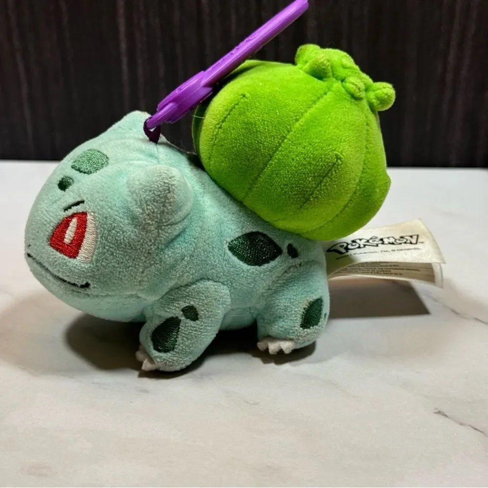 Pokemon Bulbasaur Plush Keychain with Purple Clip